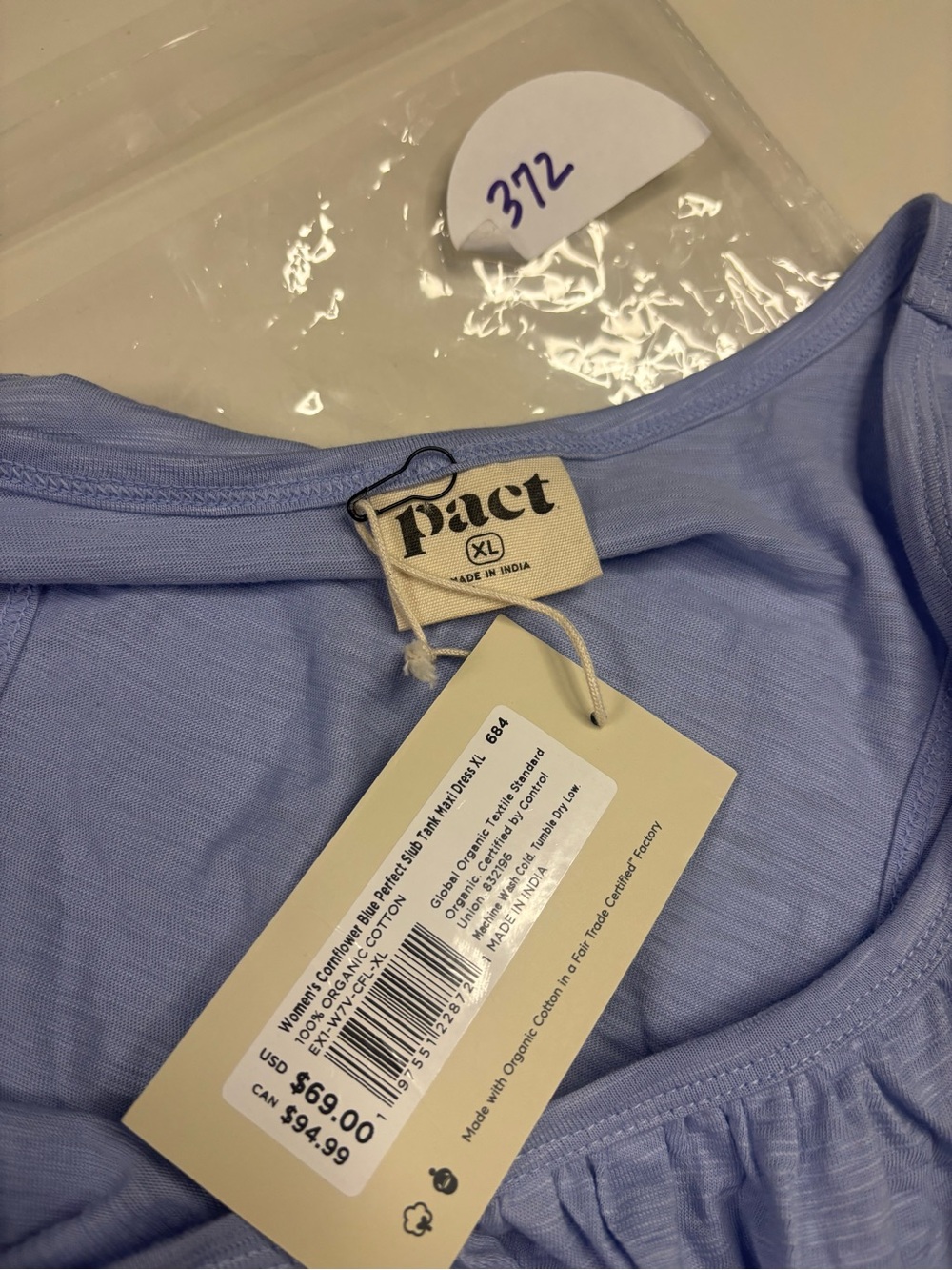 Pact Organic Cotton Cornflower Blue Perfect Slub Tank Maxi Dress Size XL New - Picture 7 of 7